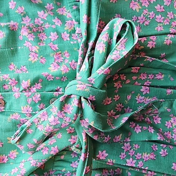 Draper James RSVP Green with Pink Flowers Linen Blend Maxi Dress S - Picture 7 of 8